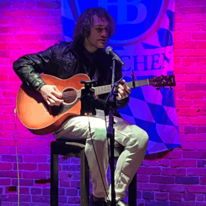 Andrew Brooks performing an open mic at Wurst Haus in Northampton, MA